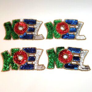 4 Big Sequin Noel Christmas Pins Vintage Matching Set Festive Holiday Maximalist
